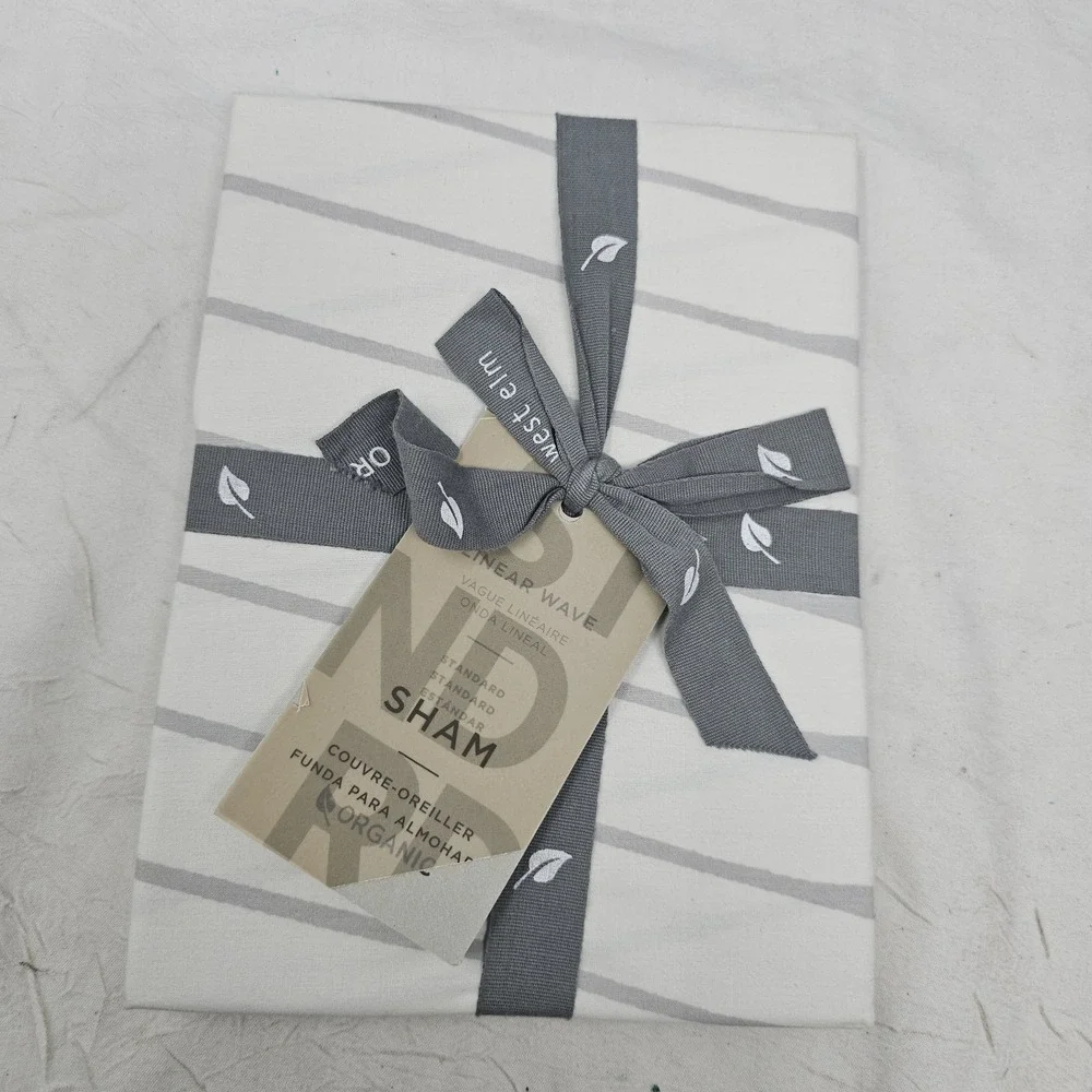 West‎ Elm Linear Wave Sham White/ Fog Gray Organic New NWT